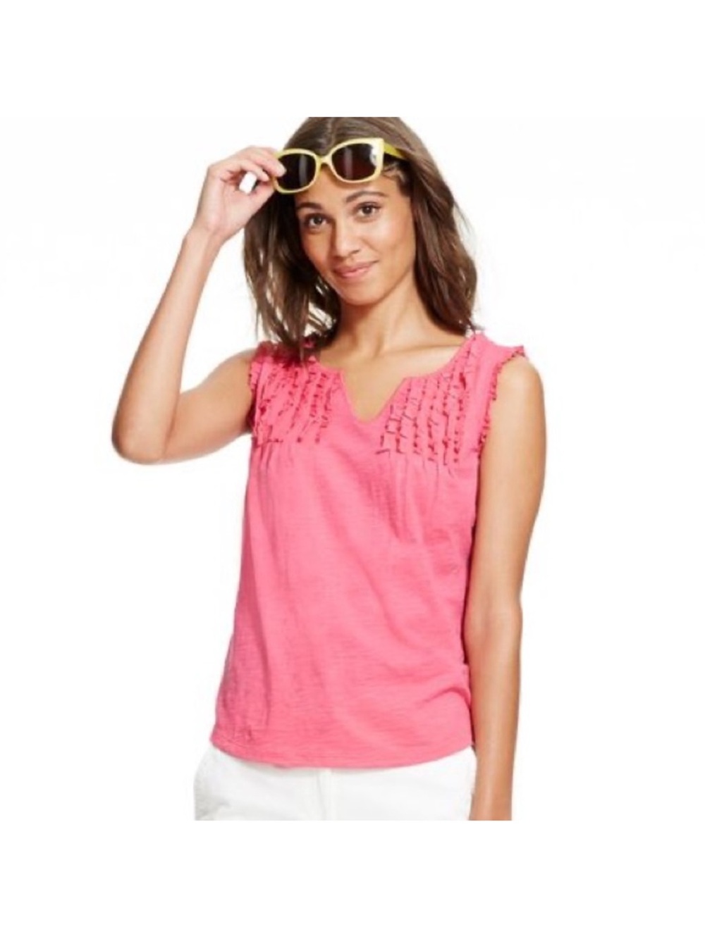 Boden | Ruth Top Pleated V Neck Ruffle Sleeves Sleeveless - Picture 2 of 7